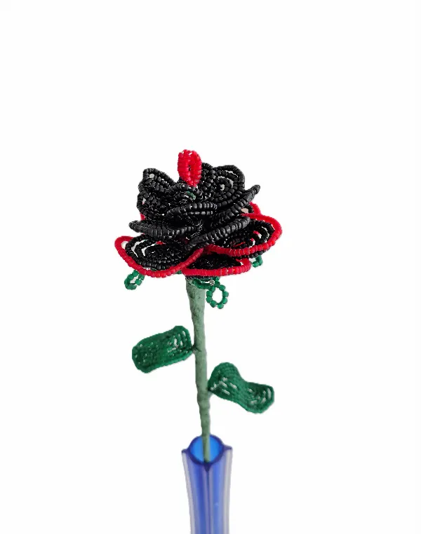 Sort rose med rød kant - mat